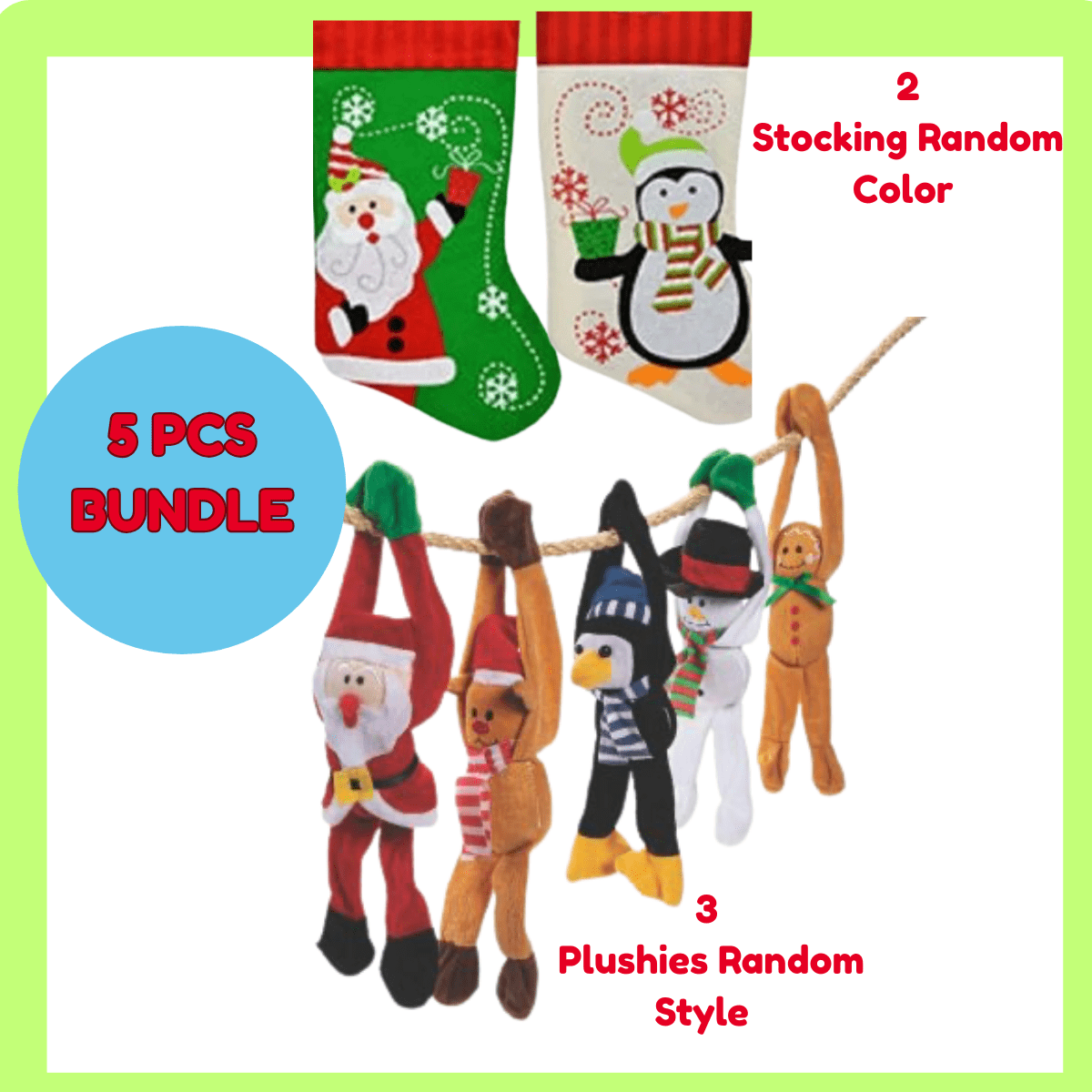 5-Piece Christmas Fun Bundle: Assorted Plush Toys, Stockings, and Gifts