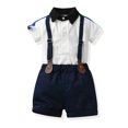 thumbnail image 6 of KYAIGUO Kids Toddler Boys 2Pcs Gentleman Suit Summer Clothes Baby Boys Gentleman Outfit Suits Solid Color Pullover Short Sleeve Shirt + Suspender Shorts Baby Set for 3M-6Years, 6 of 8