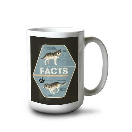 

15 fl oz Ceramic Mug Colorado Facts About Gray Wolves Contour Dishwasher & Microwave Safe