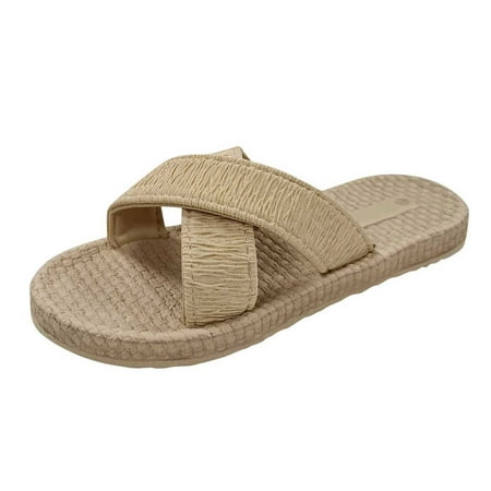 

Puawkoer Shoes Linen Bottom Straw For Women Slippers Beach Slippers Girls Sandals Casual Flat Women s casual shoes