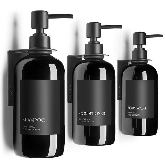 Set dispensador de champú y acondicionador KIBAGA 630 ml x3 montaje en pared