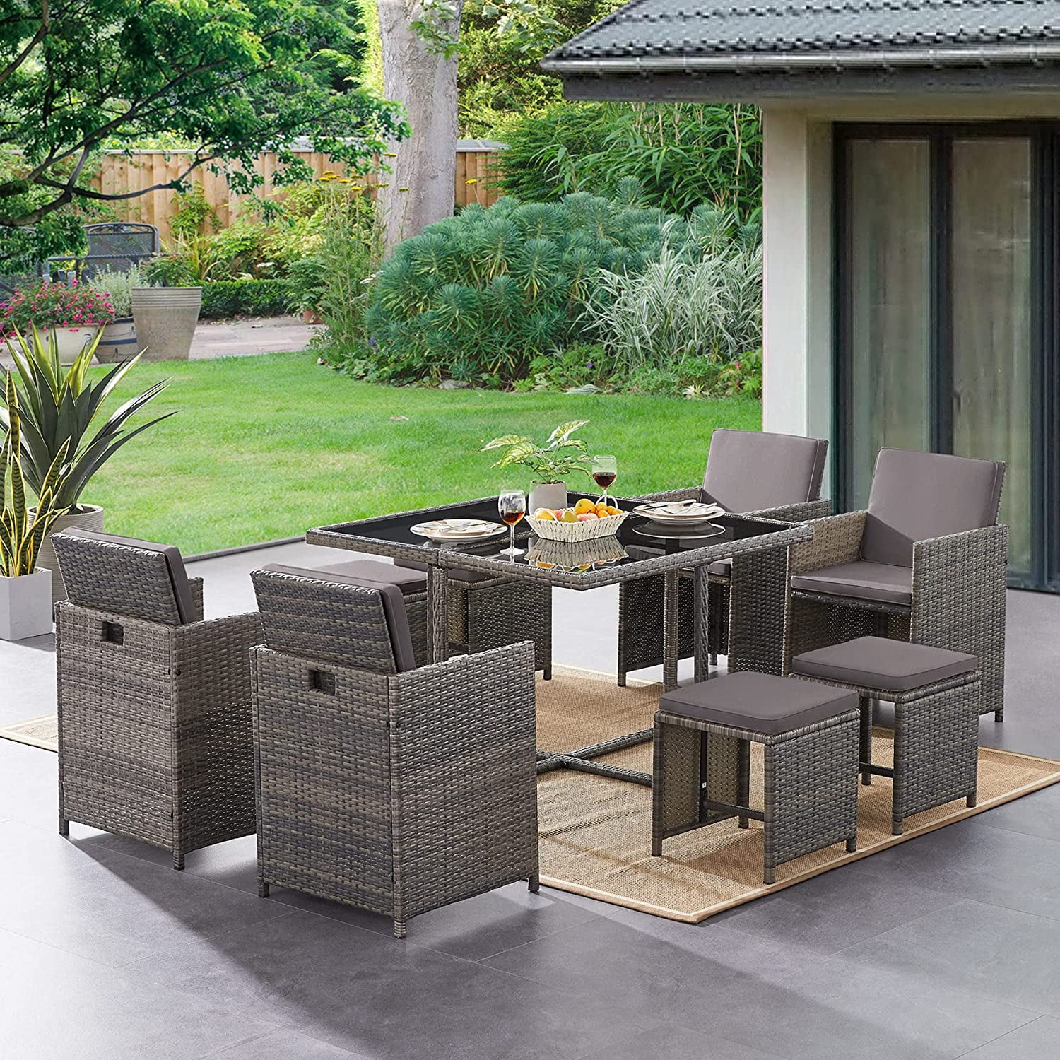 Tribesigns 9 Pieces Patio Dining Table Set, Outdoor Space Saving Patio