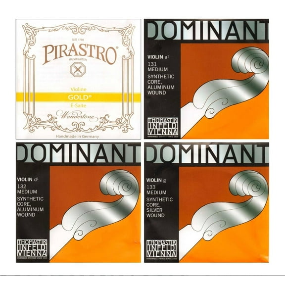*GENUINE*  NEW Dominant Violin String Set 4/4 135 A,D,G W/Gold Label E LOOP End