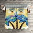 thumbnail image 2 of Ambesonne Tropical Quilted Coverlet 3 Pcs, Cartoon Island Sunset, Queen Size, Blue Orange, 2 of 2
