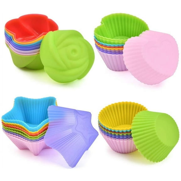Silicone Cupcake Moulds Reusable Baking Cups Nonstick Bakeware Muffin Bread Cake Molds Cupcake Baking Liners, 24-Pcs Colorful