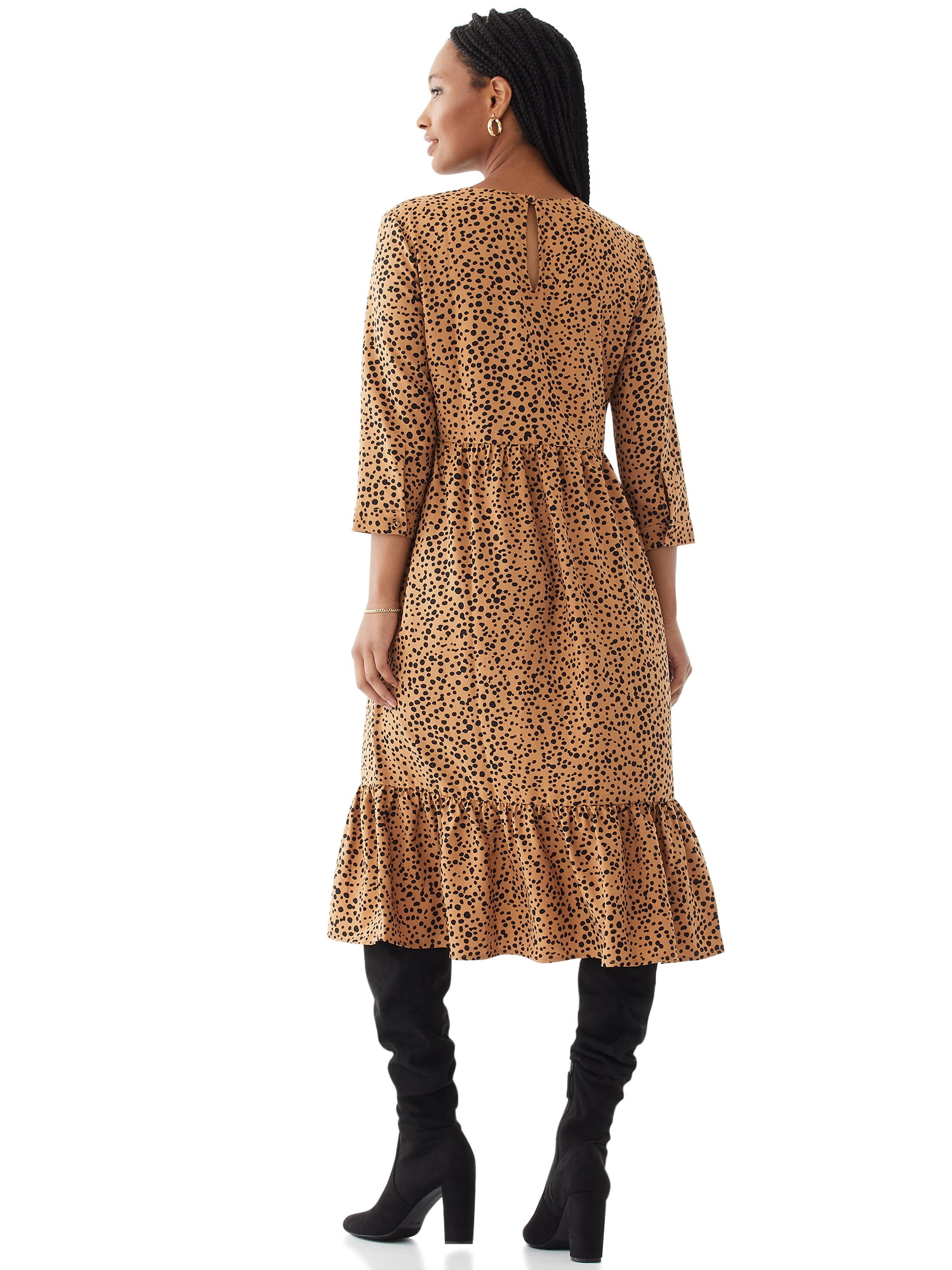 Tiered Maxi Dress, Camel Abstract Dot 