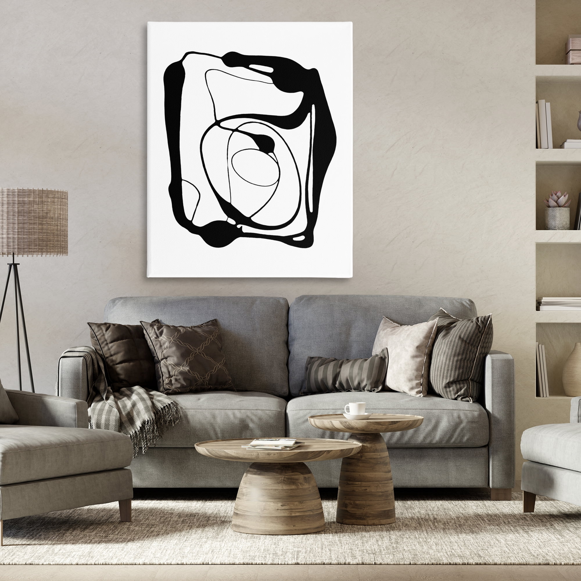 Stupell Industries Black Swirled Figure Abstract Painting Gallery Wrapped Canvas Art Print Wall Art, 36 x 48