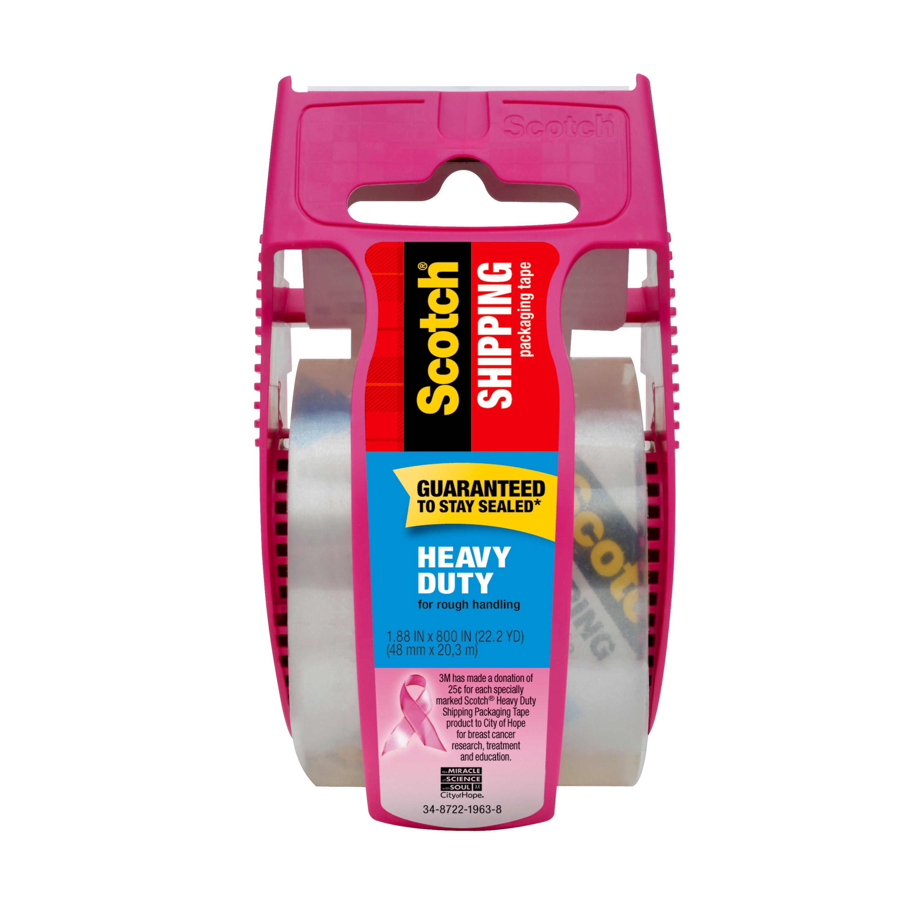 Scotch Heavy Duty Packaging Tape, Clear,1.88" x 800", 1 Pink Dispenser