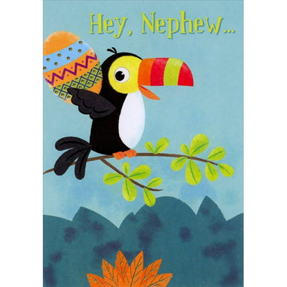 Designer Greetings Toucan on Branch Holding Colorful Egg Juvenile Nephew Easter Card for Child : Kid