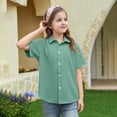 thumbnail image 2 of OIOLOYJM Girls Short Sleeve Dress Shirts Kids Spring Summer Cozy Soft School Uniform Casual Button Down Lapel Collared Shirt Light Green 12-13 Year, 2 of 5