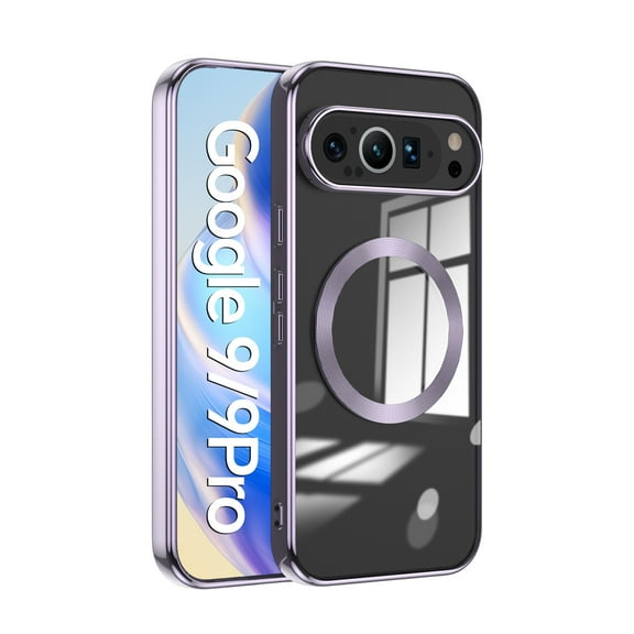 ELEHOLD for Google Pixel 9 / 9 Pro Case, Slim Plating Clear Protective Soft TPU Magnetic Shock-Absorbing Bumper Shockproof Phone Case for Google Pixel 9 / 9 Pro,Lightpurple