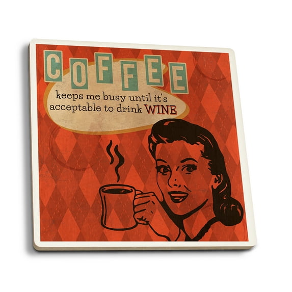 Coffee Keeps Me Busy (Absorbent Ceramic Coasters Set of 4 Matching Images, Cork Back, Kitchen Table Decor)