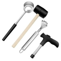 Stainless Steel Coconut Opener 4-Piece Set, Coconut Opener Tools Set Food Grade Stainless Easy & Coconut Kit Perfect for Fresh Coconut Water & Meat Extraction & Non Slip Handle, 4 Coconut Openers