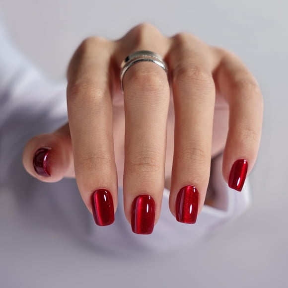 Set de 30 unidades de gel corto BtartBox Cat Eye Red Cherry de Press On Nails