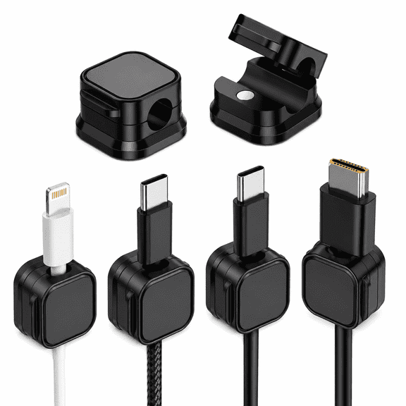 Magnetic Cable Organizer Clips 6 Pack, Cord Holder for Desk, USB C Charger Cable Management, Adhesive Wire Clips for Office, Car, Nightstand, Home, Wall & Desktop Accessories