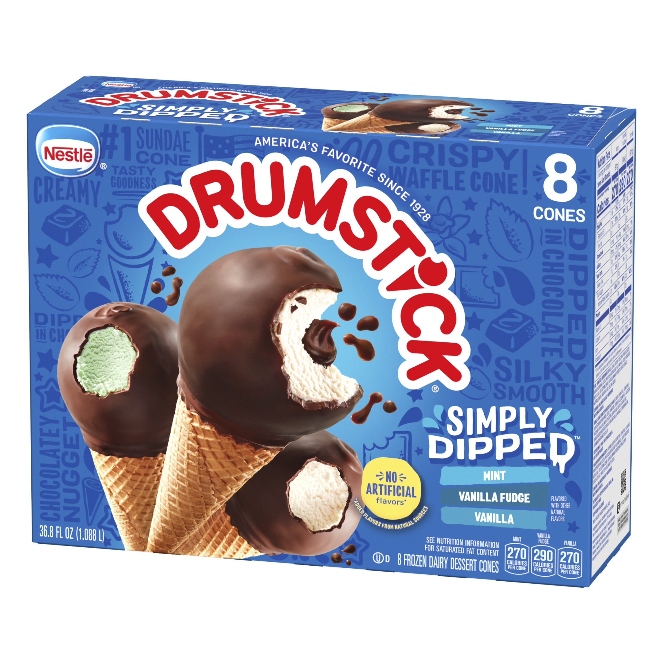 Drumstick Simply Dipped Vanilla or Mint Sundae Cones Variety Pack, Kosher, 8 Count