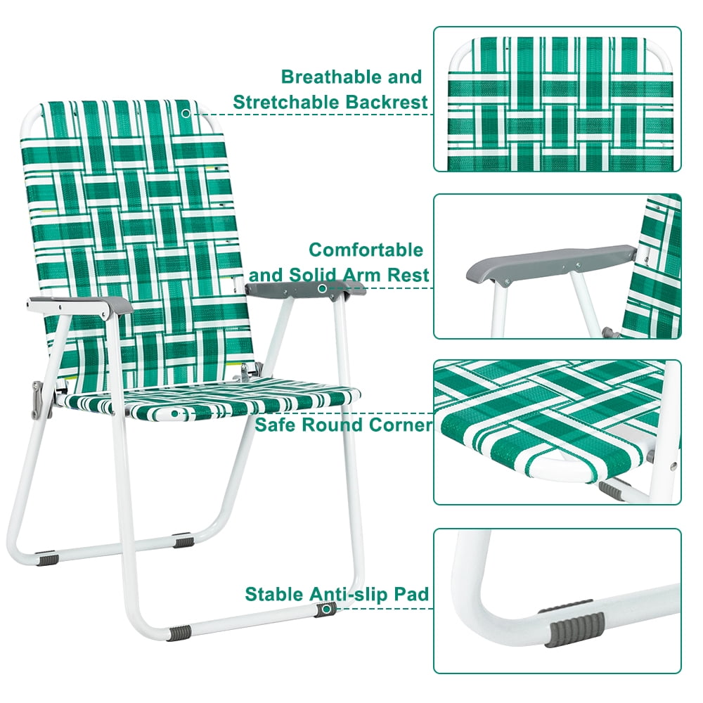 VINGLI Patio Lawn Chairs Folding Set of 4, Webbed Folding Chair Outdoor Beach Chair Portable Camping Chair for Yard, GardenGreen)