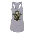 thumbnail image 2 of Wild Bobby, Brotherhood Biker Motorcycles Cross and Skull Pop Culture Ladies Racerback Tank Top, Heather Grey, Large, 2 of 3
