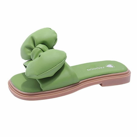 

11-12 Years Little Big Girls Sandals Soft Sole Anti-Slip Summer Princess Dress Toddler Shoes Baby Girls Cute Bow Non-slip Soft Sole Beach Roman Sandals Slippers Green