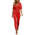 thumbnail image 2 of Sunnin Womens Jumpsuit Belted Waist Pockets Short Sleeve Collared Slim Long Pants XS-L, 2 of 6