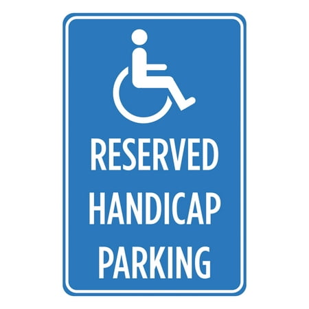 Reserved Handicap Parking Blue White Print Poster Business Car Lot Notice Sign Large, (Best App To Find Car In Parking Lot)