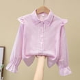 thumbnail image 5 of Povozer Back To School Clothes For Boys Girls Shirts Puff Long Sleeve Cute Lace Shirts For Elegant School Casual Button Down Blouse,Size 5-6 Years,Pink, 5 of 7