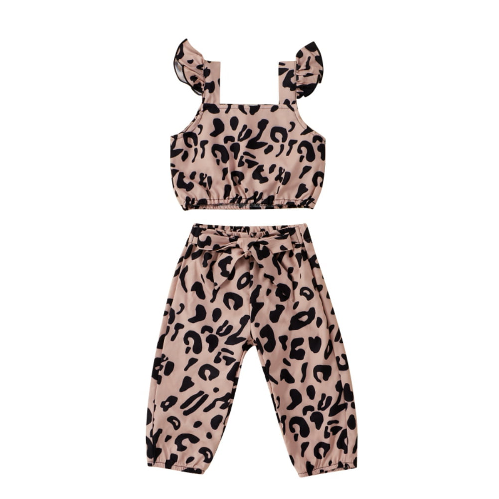 Kids Toddler Baby Girls Shorts Outfits Set Leopard Print Ruffle Dress T-Shirt Tops+Short Pants 2Pc Summer Clothes Set 