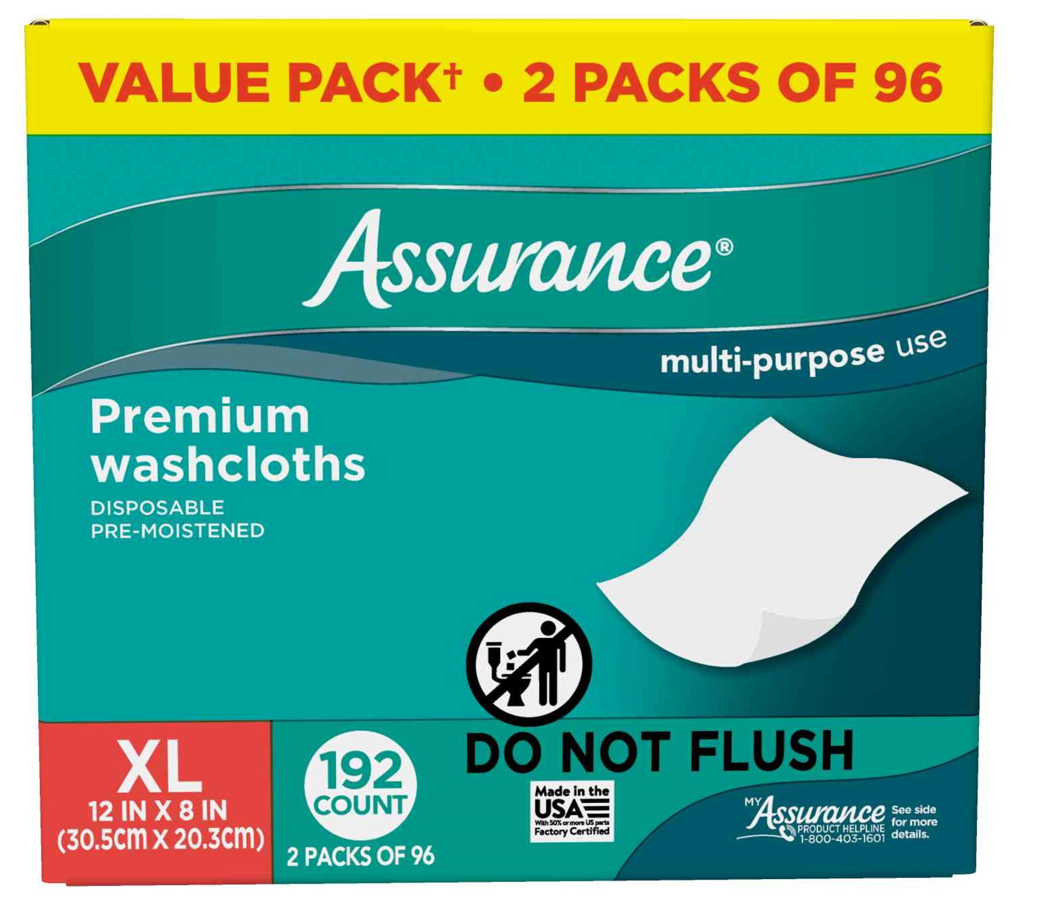 Assurance Premium XL Disposable Washcloths for Adults 192 Count