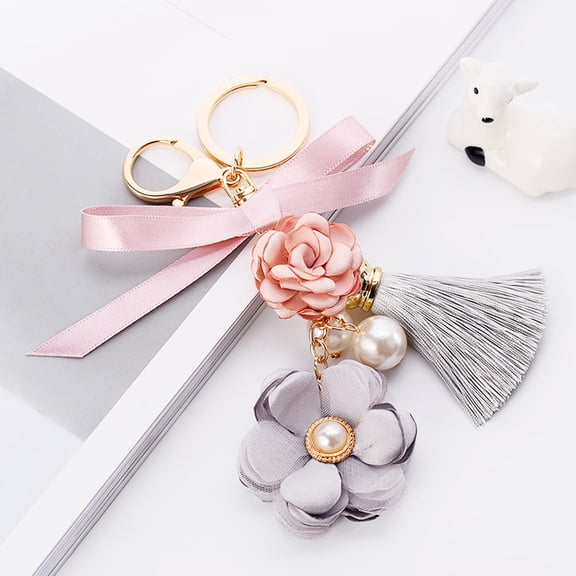 Toddmomy 1Set Rose Flowers Keychain Pink Metal Key Organizer Bag Charm for Women Handbag Accessory 5x1.5x15cm