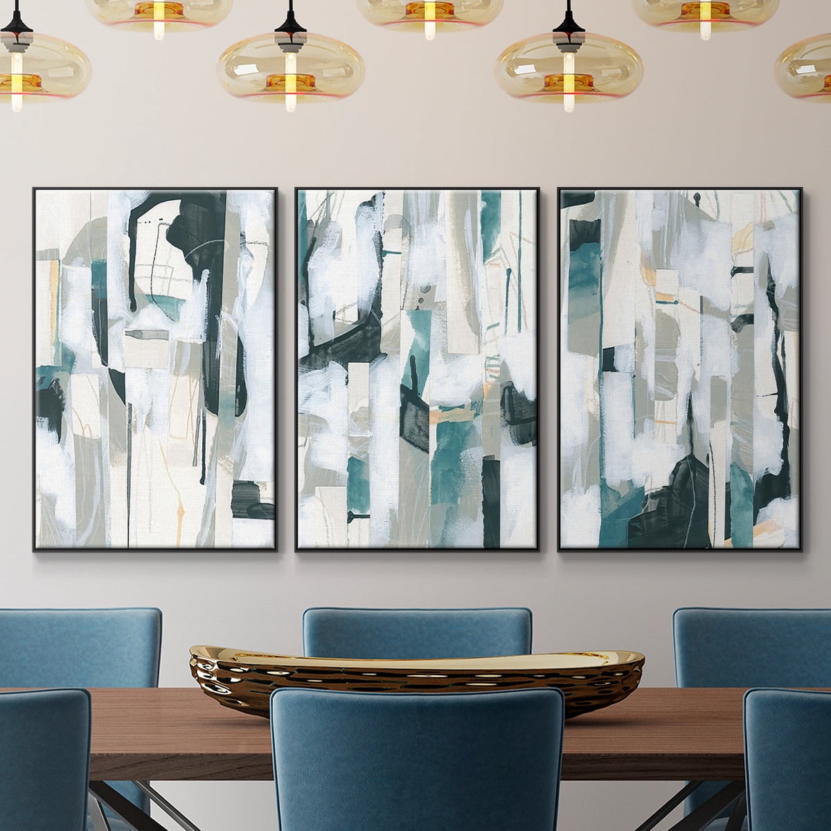 Sea Cavern Strata I - Framed Premium Gallery Wrapped Canvas L Frame 3 Piece Set - Ready to Hang