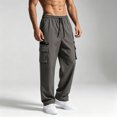 thumbnail image 5 of Men's Casual Trousers Men Straight Leg Multiple Pockets Pants for Daily Wear Dark Gray,M, 5 of 9