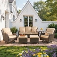 thumbnail image 2 of Ovios 6-Piece Patio Furniture Set All-Weather Wicker Outdoor Conversation Set with Sofa Swivel Chairs and Ottomans, Beige, 2 of 10