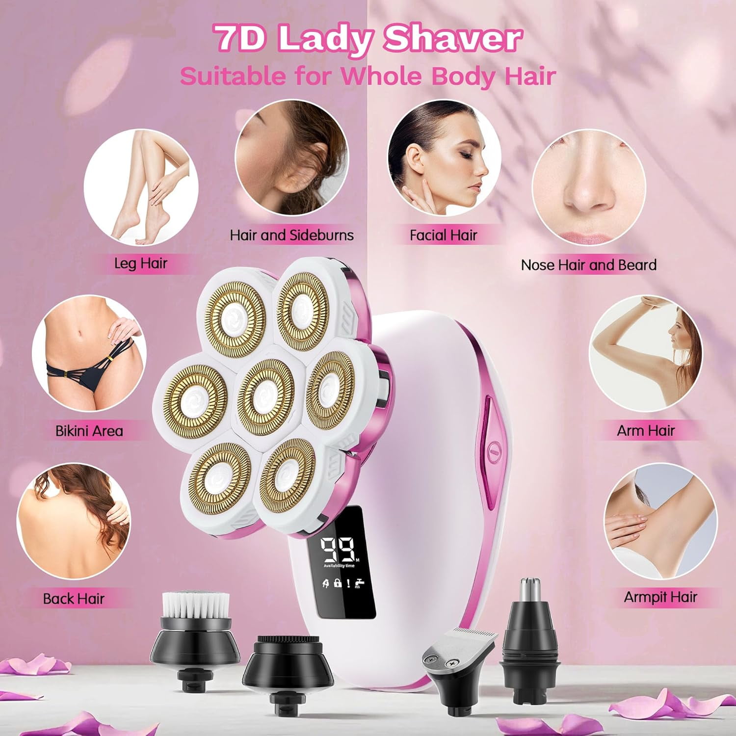 Obacre Electric Razors for Women,7D Gifts for Women,5 in 1 Cordless Electric Shaver with Detachable Head Wet & Dry Facial Hair Remover for Legs Painless Water Resistant