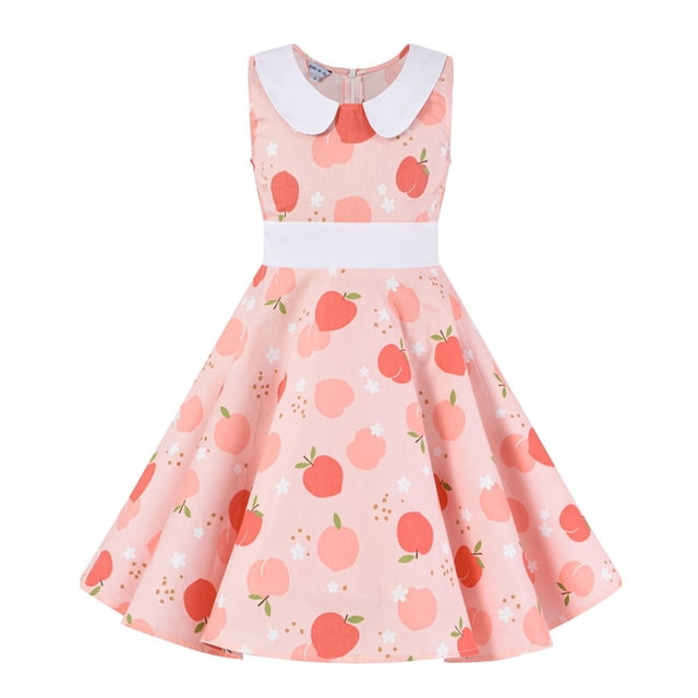 FYDUU Robes Filles Sans Manches Années 50 Vintage à Pois Robe de Soirée Rétro Col Peter Pan Décontractée Robe d'Été Quotidienne Vacances