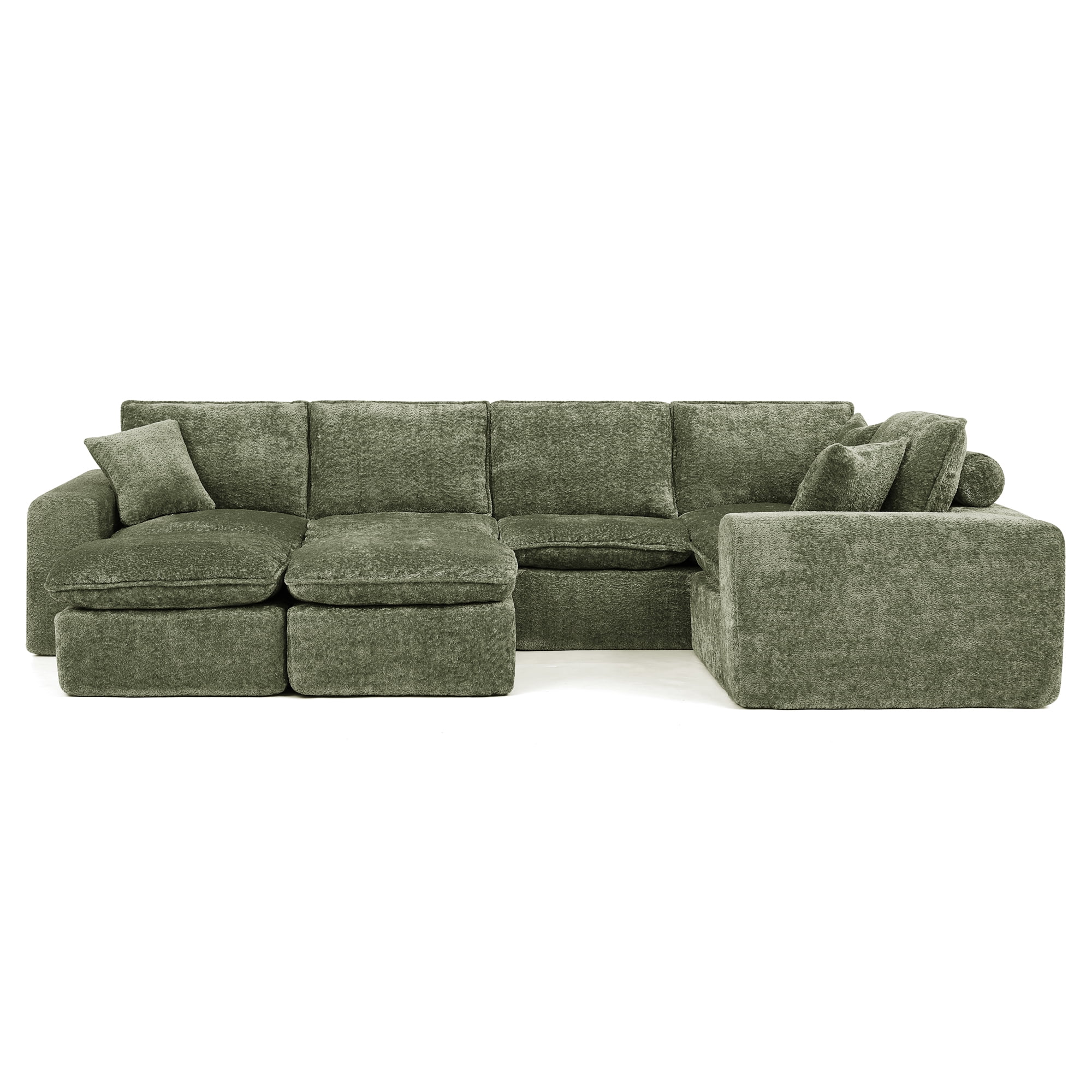 107" L Shaped Sectional Sofa 7 Seat Cloud Couch Boucle Fabric Modular Sofa with Ottoman Deep Seat Comfy Couch for Living Room, Green