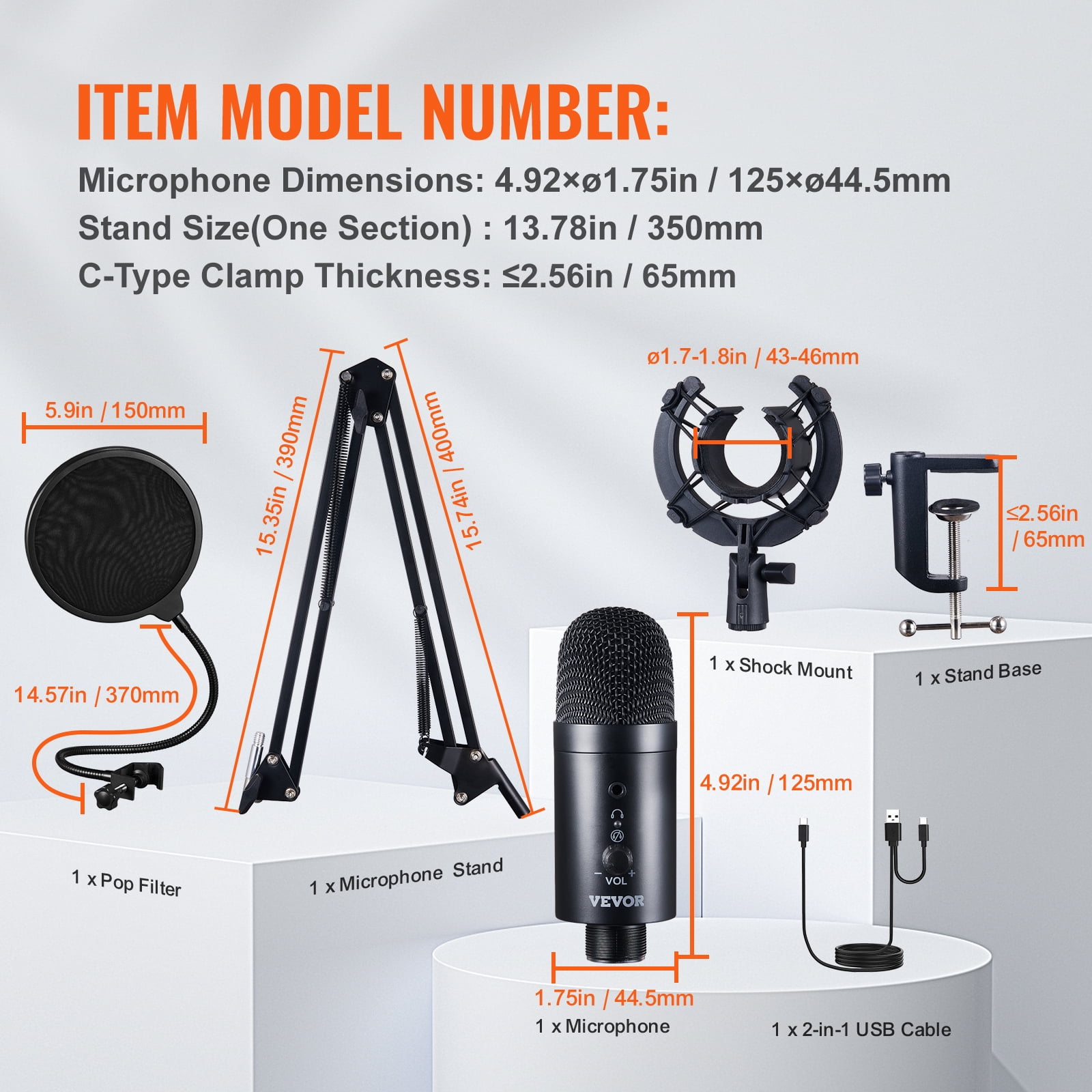 SKYSHALO USB Streaming Podcast Microphone Kit with Boom Arm Stand, Professional 192KHZ/24bit Studio Cardioid Condenser Computer PC Mic Kit