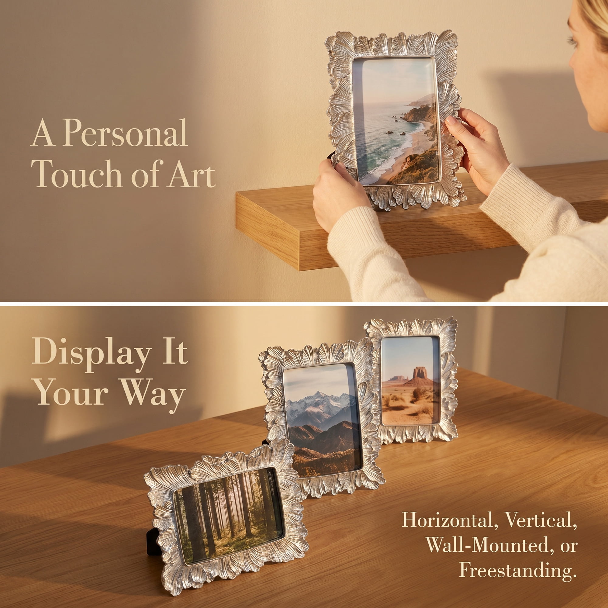 Unique Bargains Palm Leaf Resin Picture Frame for Coastal Home Decor Silver 5" x 7"