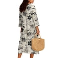 thumbnail image 2 of COEQINE Loose Fit Dress for Women, 2026 Spring Summer Oversized Long Sleeve V Neck Maternity Dress, Comfortable Wrinkle-Free Elegant Sundress, Size L, Gray Beige Ink Floral, 2 of 6