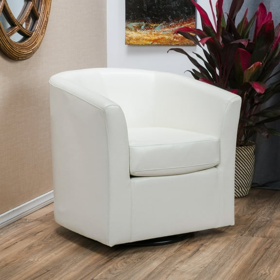 Noble House Darren Ivory Faux Leather Swivel Club Accent Chair