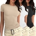 thumbnail image 1 of JFHHQ T-Shirt Basique Ajusté pour Femmes, Manches Courtes, Confort Décontracté, 3 Pcs, Kaki, 1 of 6