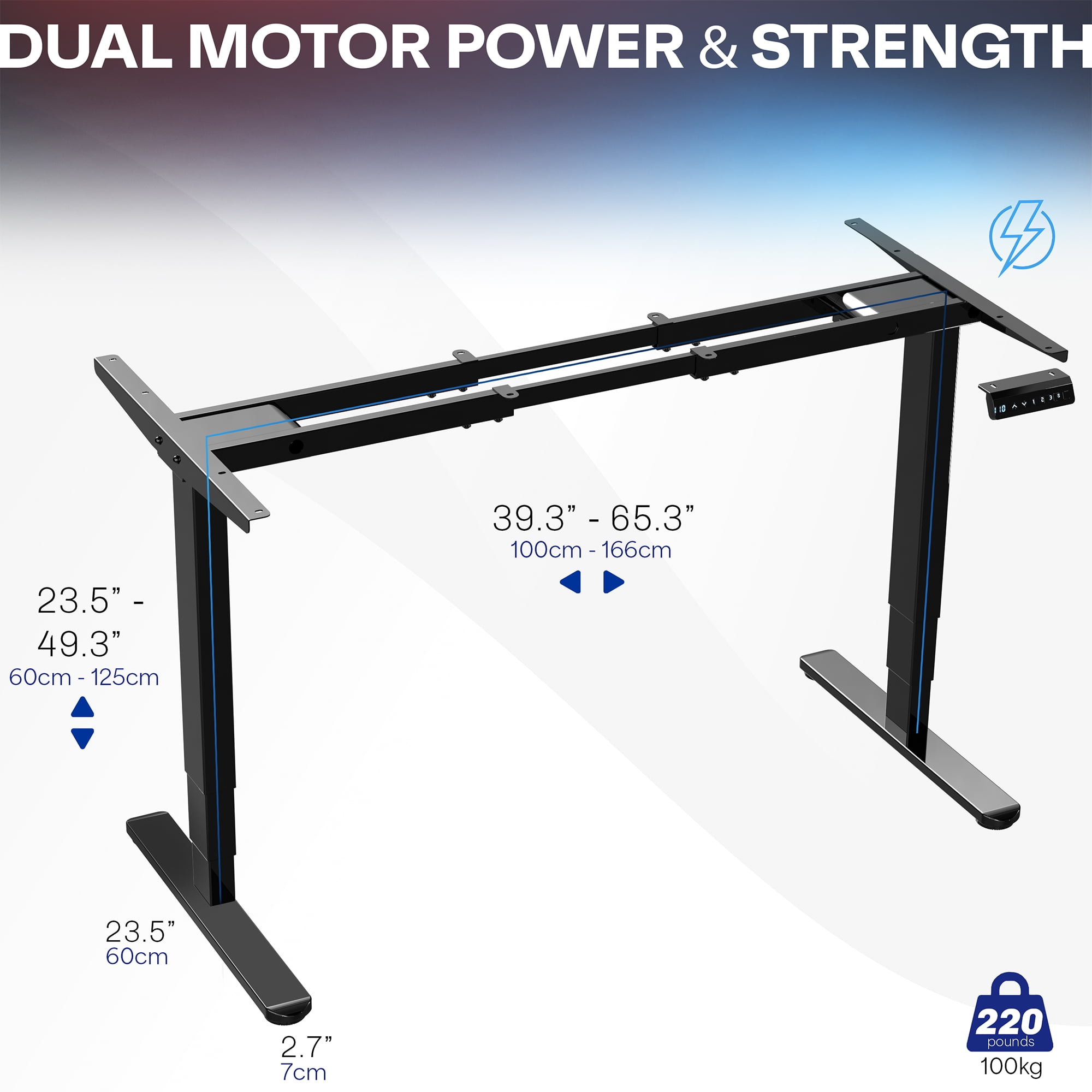 VIVO Black Electric Standing Height Adjustable Desk Frame, Dual Motor Ergonomic