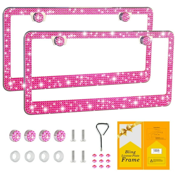 Marco de matrícula FIISFIIS Bling de acero inoxidable x2 rosa