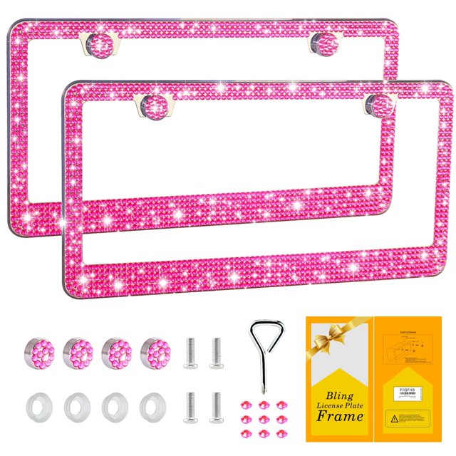 Marco de matrícula FIISFIIS Bling de acero inoxidable x2 rosa