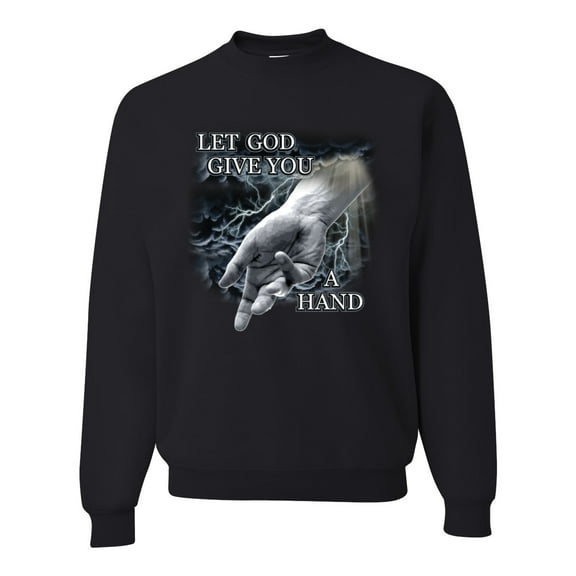 God's Lending Hand | Mens Inspirational/Christian Crewneck Graphic Sweatshirt, Black, Small