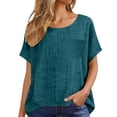 thumbnail image 3 of Cilsoka Summer Tops for Women 2026 Short Sleeve Crew Neck Linen Cotton Shirts with Pocket Plus Size Gauze Casual Dressy Blouse Outfits, 3 of 5