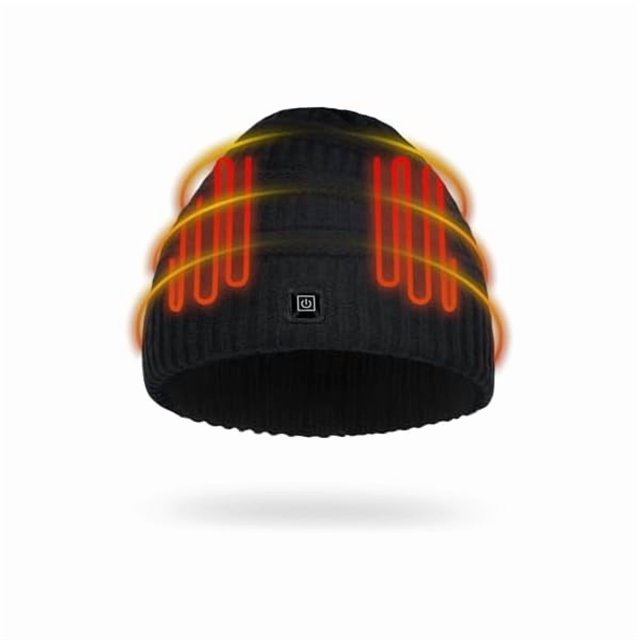 wonima44 Battery Heated Beanie Hat,Heated Wnter Hat ,Electric Rechargeable Warm Winter Heated Fleece Cap Black
