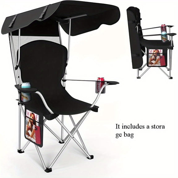 2025New Portable Camping Chair with Canopy - Folding Chair with Canopy, Durable 600D Oxford Canopy Chair for Camping, Beach, Picnics, Fishing & Sports