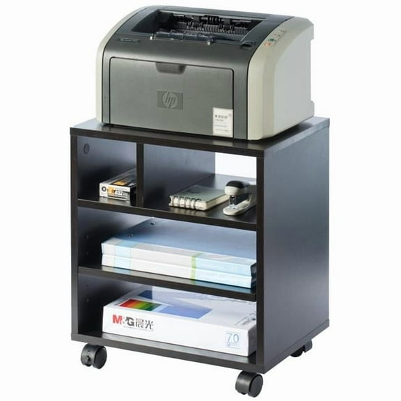 19 x 15.75 x 12 in. Wooden Office Storage Printer Stand with Wheels, Black