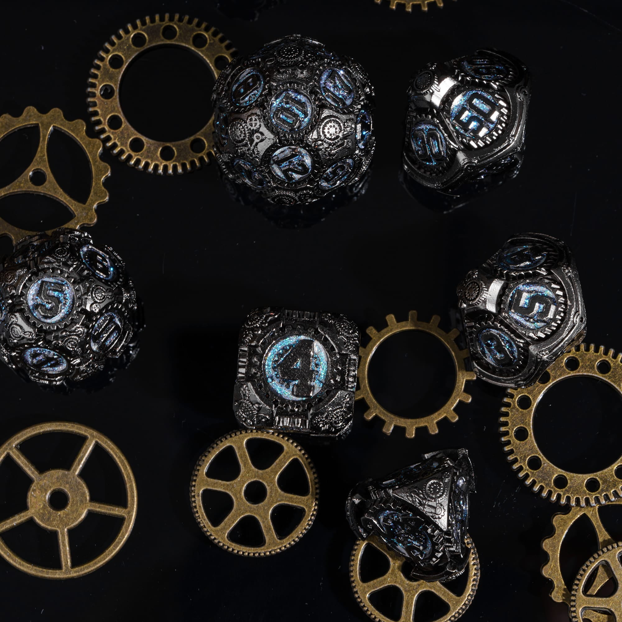 Cusdie 7-Die Metal DND Dice Set, Steampunk Gear Design Metal Polyhedral D&D Dice Set for DND Dungeons and Dragons TTRPG Role Playing Games