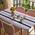 thumbnail image 3 of Pink Grey Striped Table Cloths for 4 Foot Rectangle Tables, Farmhouse Stripes Modern Abstract Art Patio Waterproof Elastic Fitted Tablecloths, Washable Rectangular Table Cover for Camping, 3 of 8